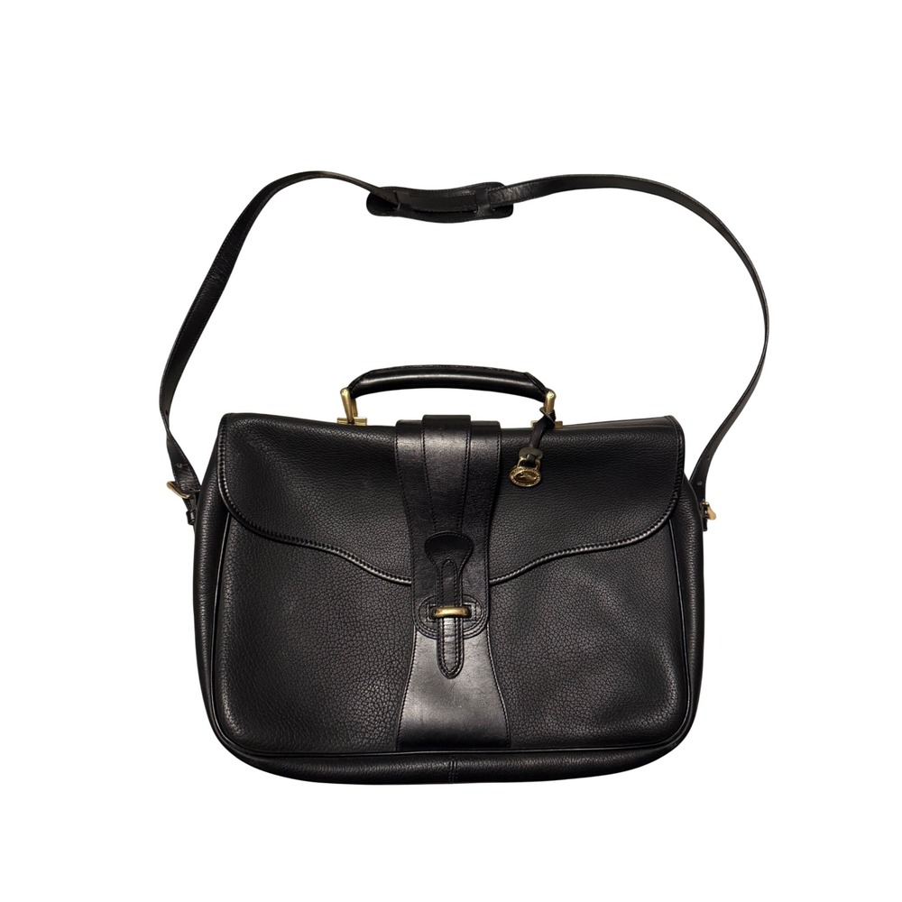 Dooney‎ & Bourke All Weather Leather Briefcase Messenger Bag Black Vintage Brass
